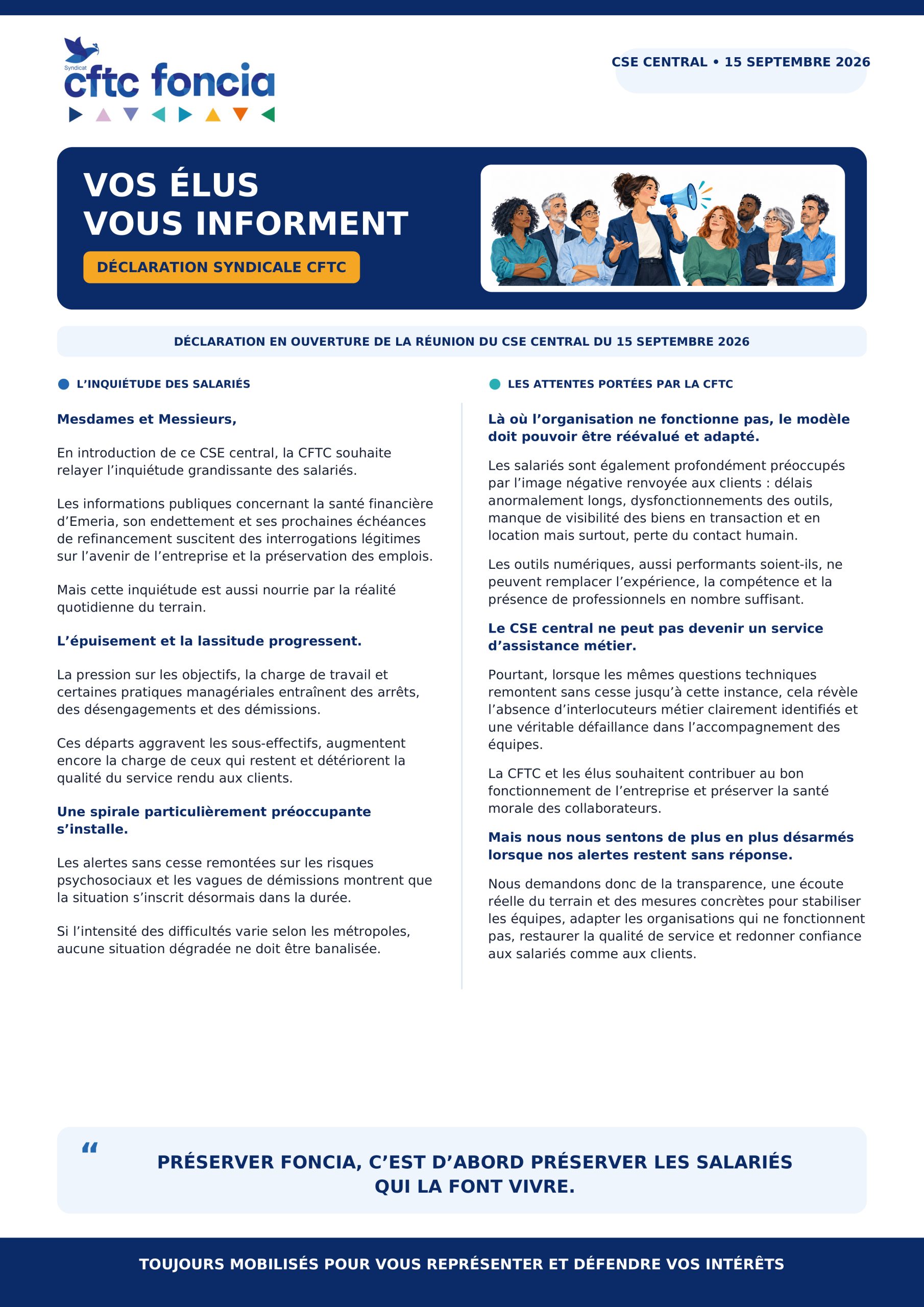 Déclaration de la CFTC au CSEC
